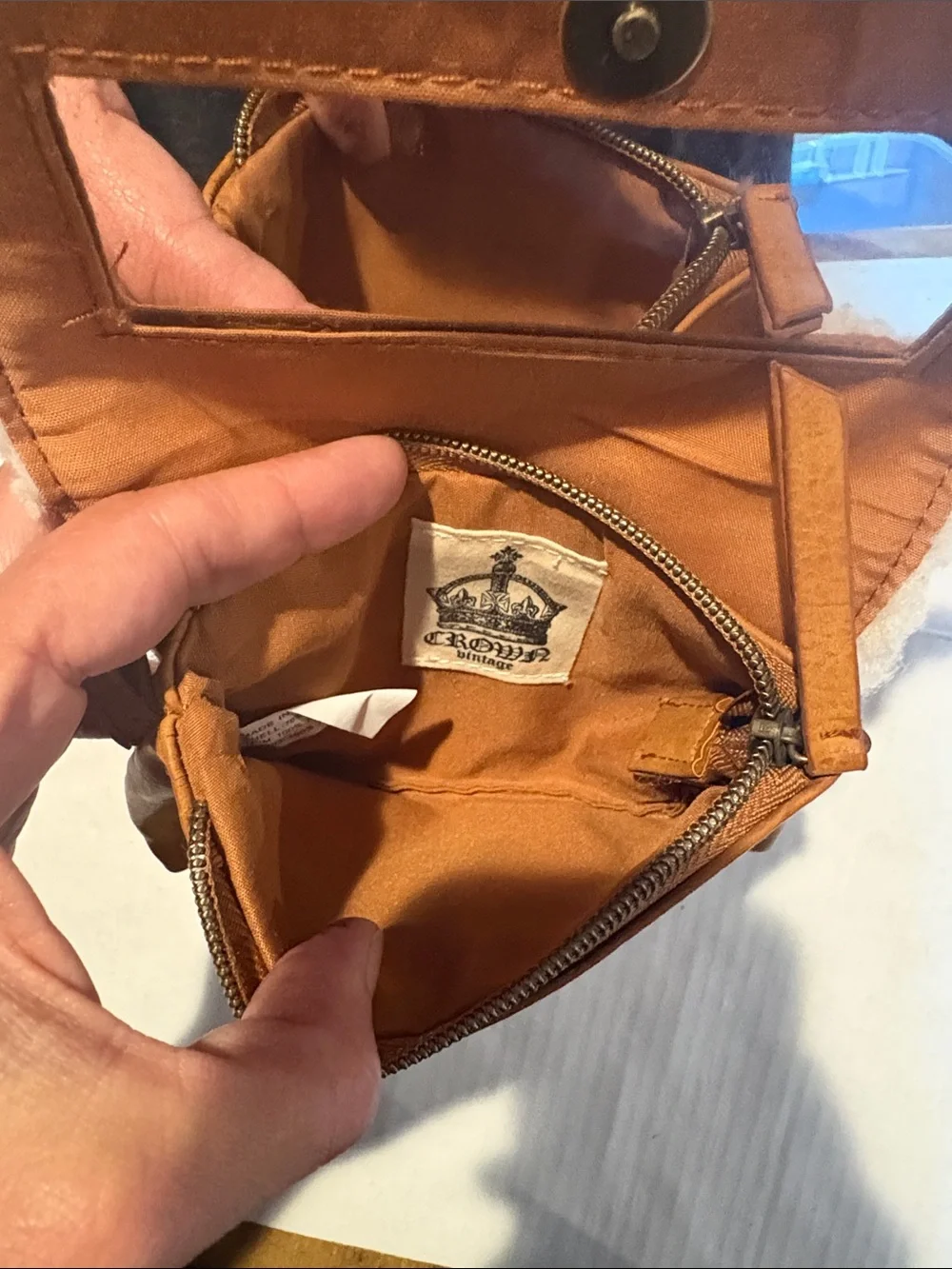 Shearling-Trim Wristlet Pouch in Camel and Cream